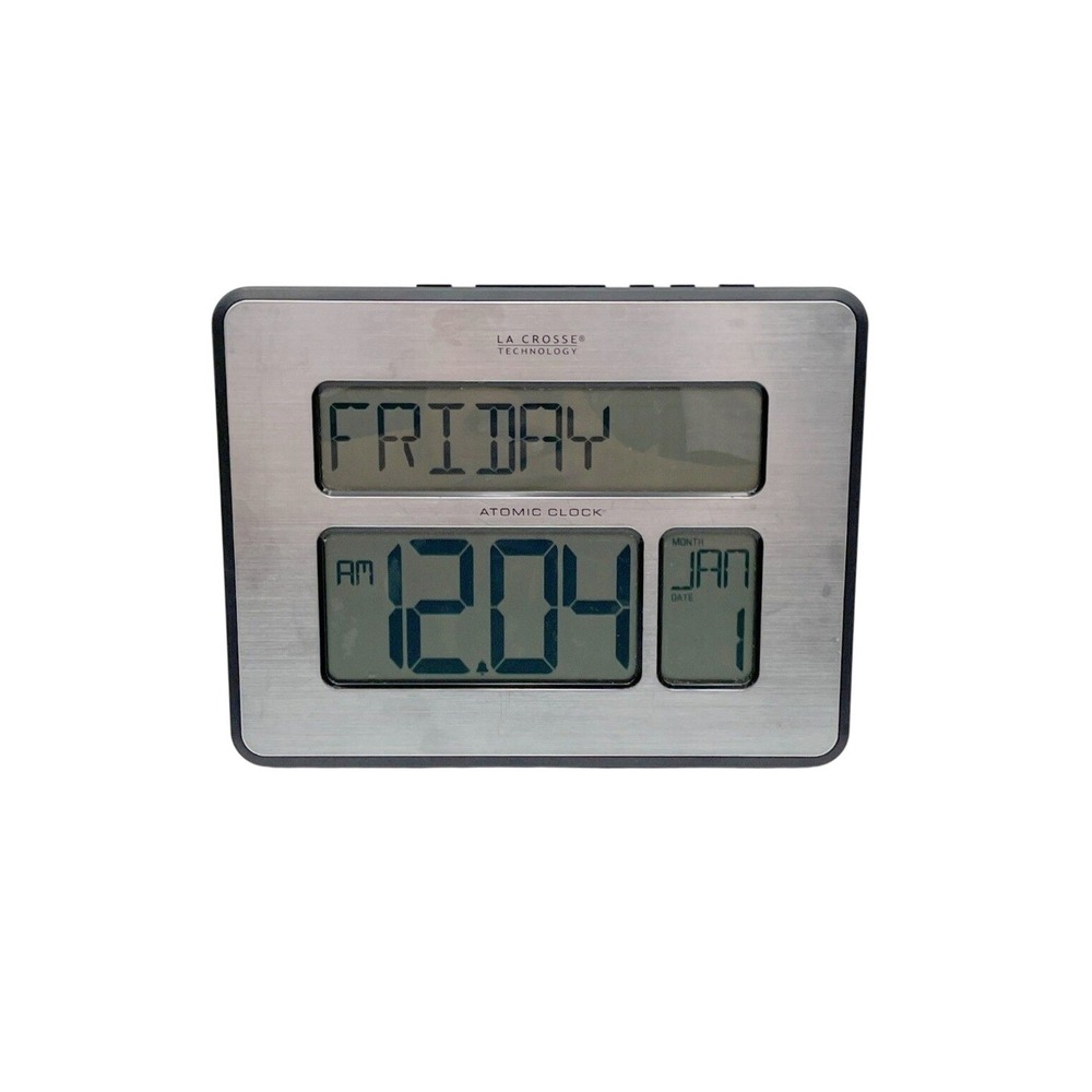 La Crosse Technology C86286 Atomic Full Calendar Digital Silver‎ Wall Clock EUC